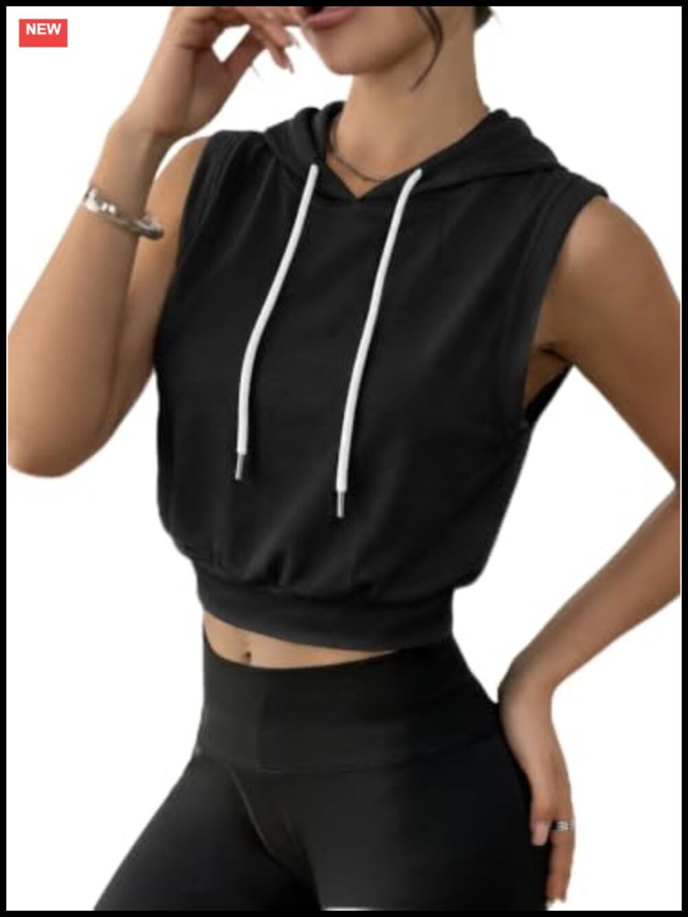 Sleeveless Hoodie Crop Tank Top Cotton Blend Muscle Athletic Gym Shirt